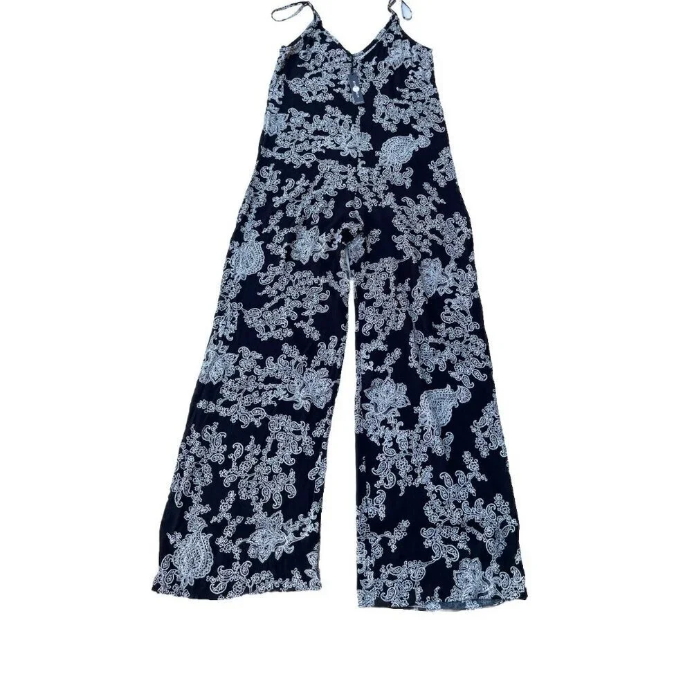 After Party By Nasty Gal Women’s Black Strappy Floral Wide Leg Jumpsuit Size XS - Picture 10 of 16